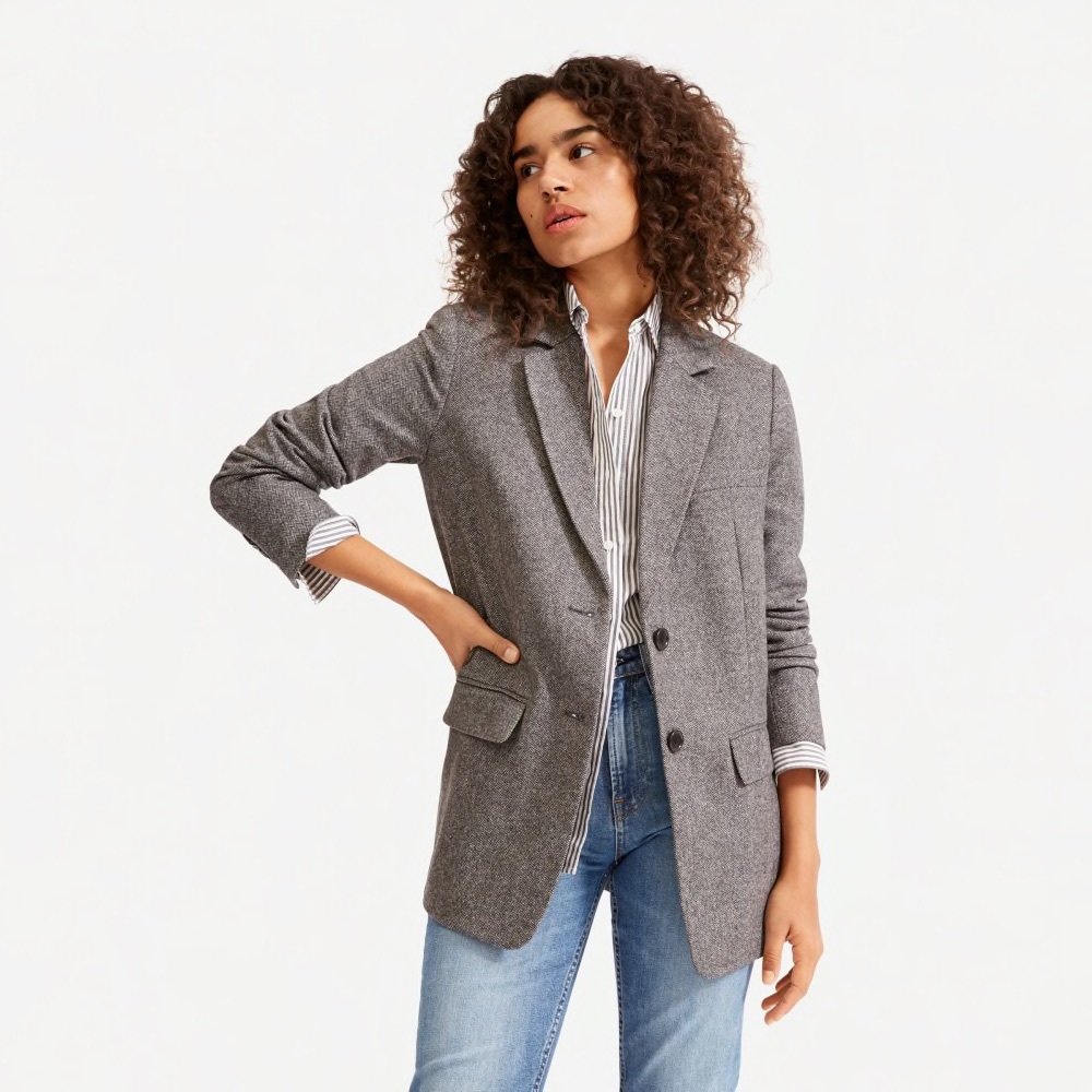 NEW Everlane The Oversized Blazer Grey Herringbone
